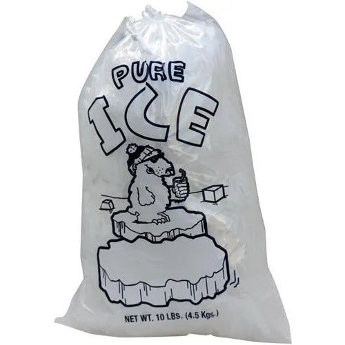 10 lb. Plastic Ice Bags with Drawstring "PURE ICE"