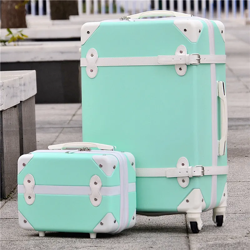 14" 24"(2 Pieces/Set) Retro Abs Pc Trolley Luggage Bags Set On Universal Wheels,Red Married