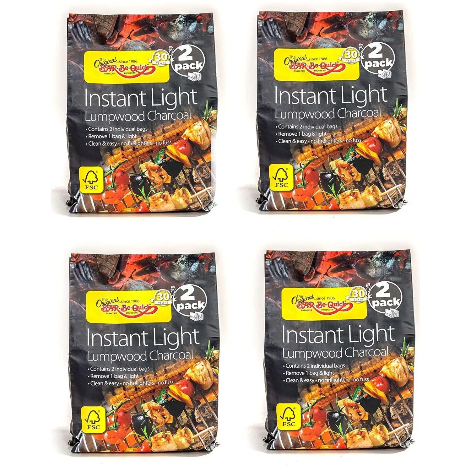 8 Pack Bar-Be-Quick Instant Lighting Lumpwood Charcoal 3Kg - 8 X 1.5Kg Bags