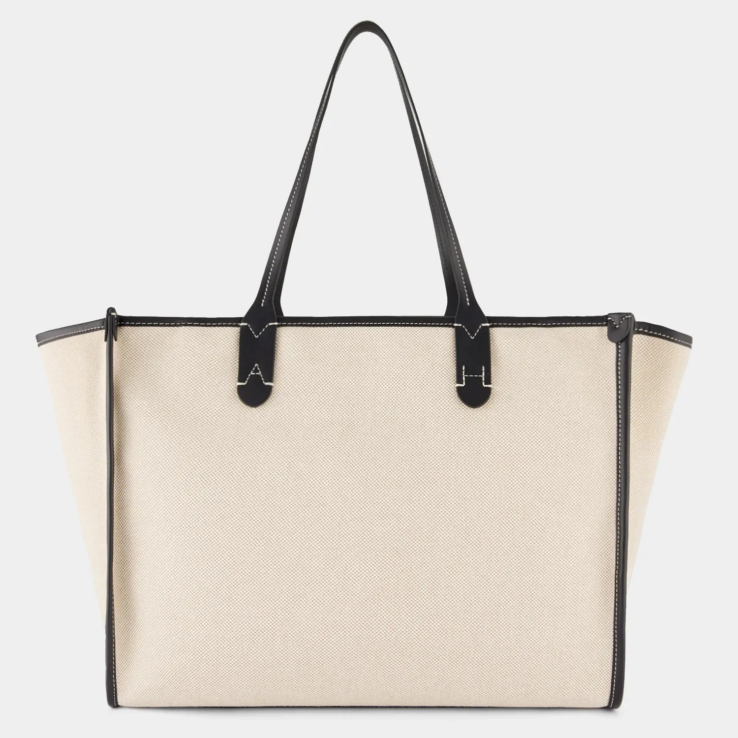 AH Pocket Tote Natural Mixed Canvas, Black Leather