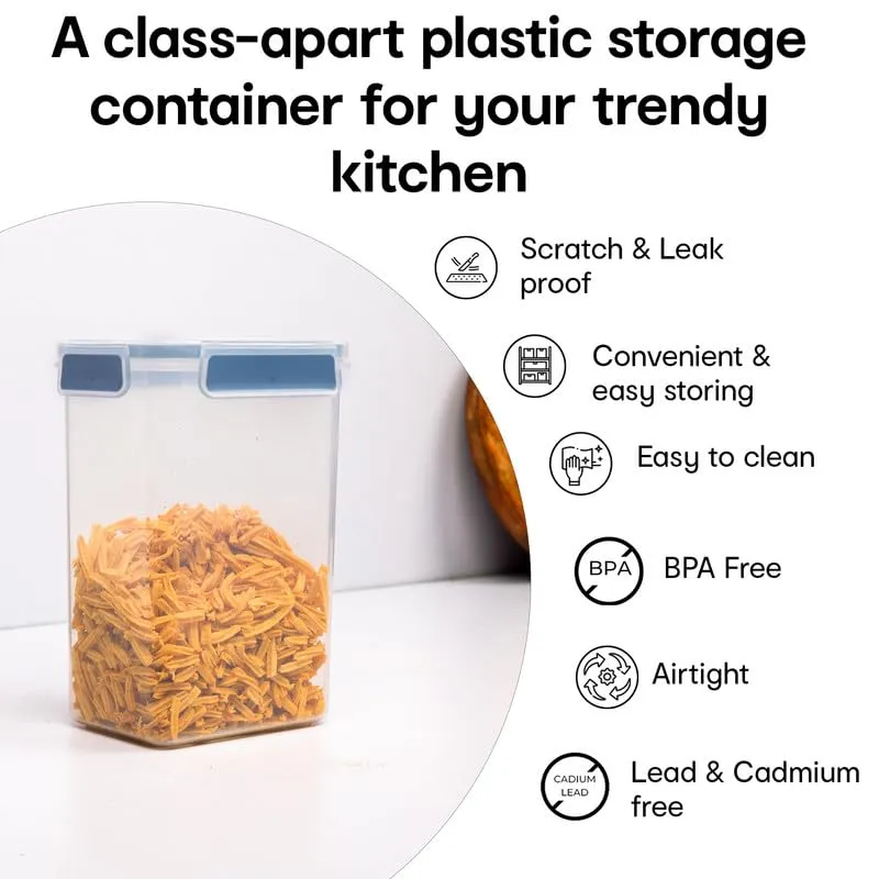 Anko 1.5 L BPA-free Leak-proof Airtight Plastic Storage Container/Jar With Lockable Lids-Pack of 6|Storage Container/Pasta With Spill-proof Lid|Containers Ideal for Pasta, Nuts, Cookies & Cereals