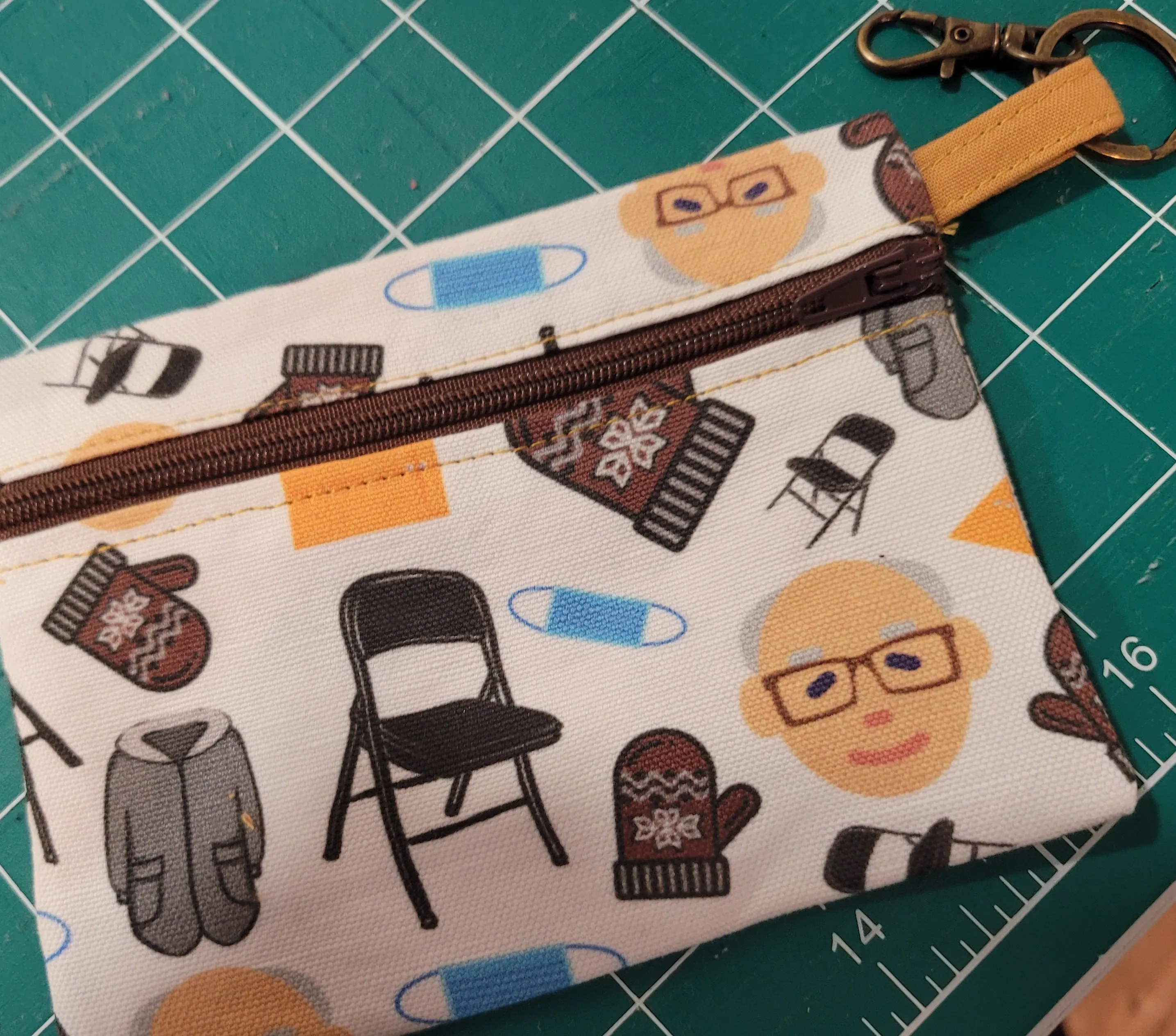 Bernie "Floating Head" Mini Clip-On Zipper Pouch with Swivel Clasp and Keyring