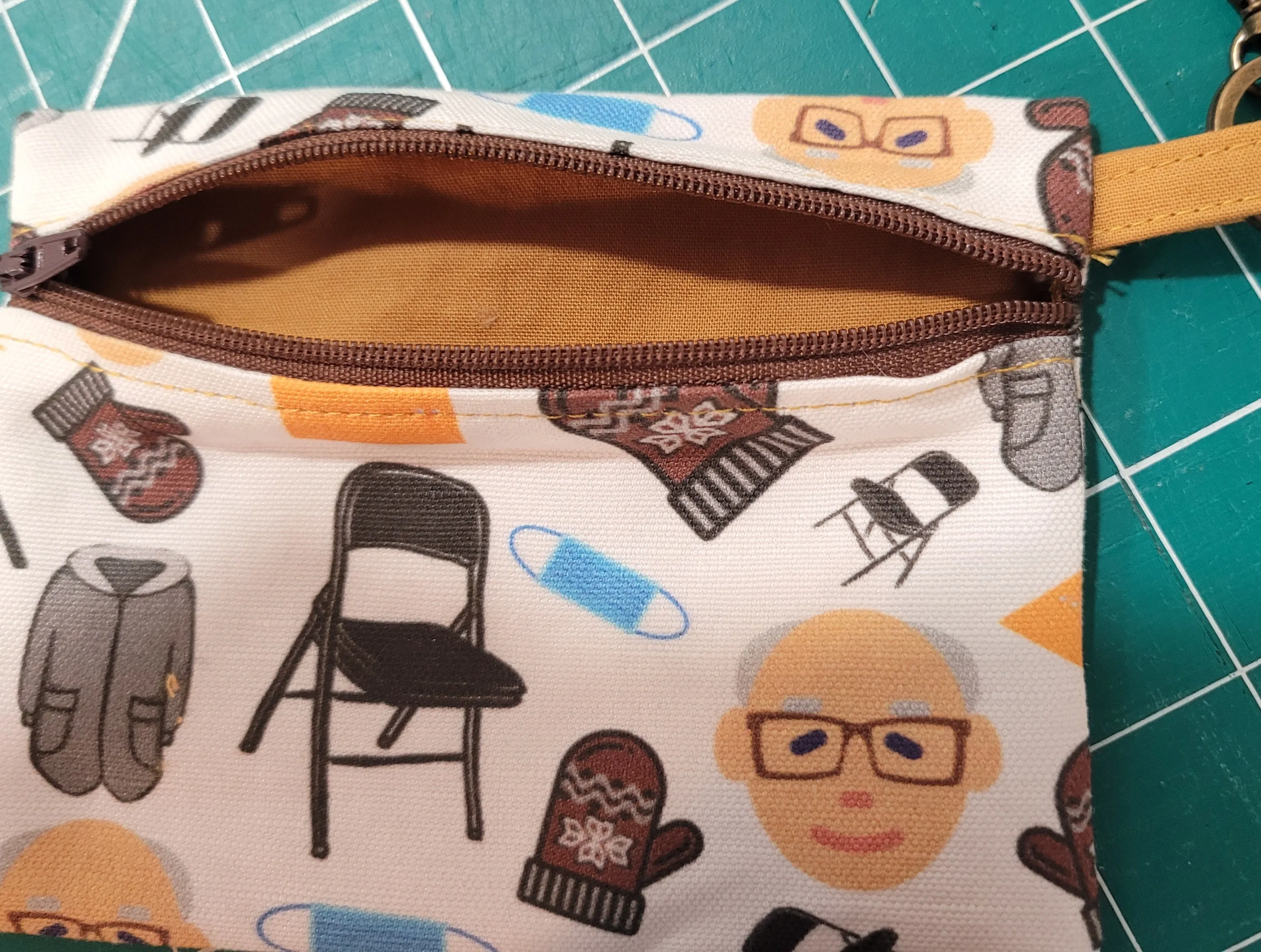 Bernie "Floating Head" Mini Clip-On Zipper Pouch with Swivel Clasp and Keyring