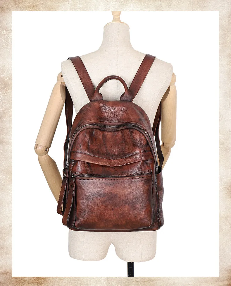 Best Vintage Brown Leather Rucksack Womens Vintage School Backpacks Leather Backpack Purse