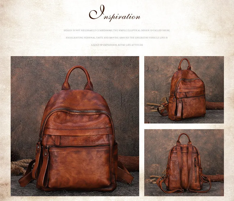 Best Vintage Brown Leather Rucksack Womens Vintage School Backpacks Leather Backpack Purse