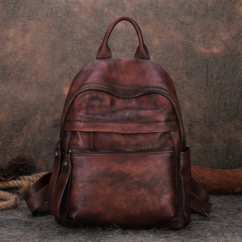 Best Vintage Brown Leather Rucksack Womens Vintage School Backpacks Leather Backpack Purse