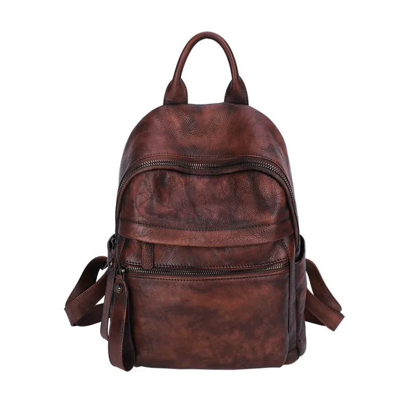 Best Vintage Brown Leather Rucksack Womens Vintage School Backpacks Leather Backpack Purse