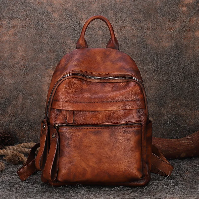 Best Vintage Brown Leather Rucksack Womens Vintage School Backpacks Leather Backpack Purse