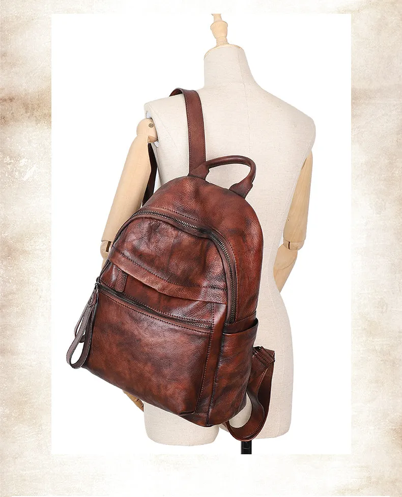 Best Vintage Brown Leather Rucksack Womens Vintage School Backpacks Leather Backpack Purse