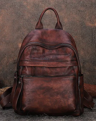 Best Vintage Brown Leather Rucksack Womens Vintage School Backpacks Leather Backpack Purse