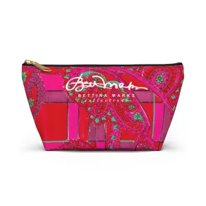 Bright Fuscia and Red Poppy Paisley on Plaid Accessory Pouch w T-bottom