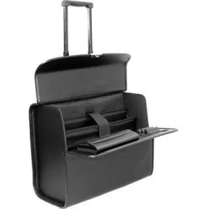 Busby Triton Bonded Leather Pilot Bag On Wheels | Black