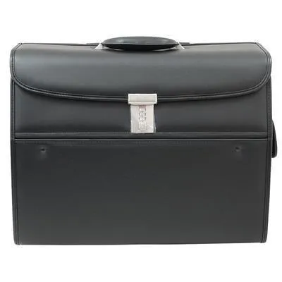 Busby Triton Bonded Leather Pilot Bag On Wheels | Black