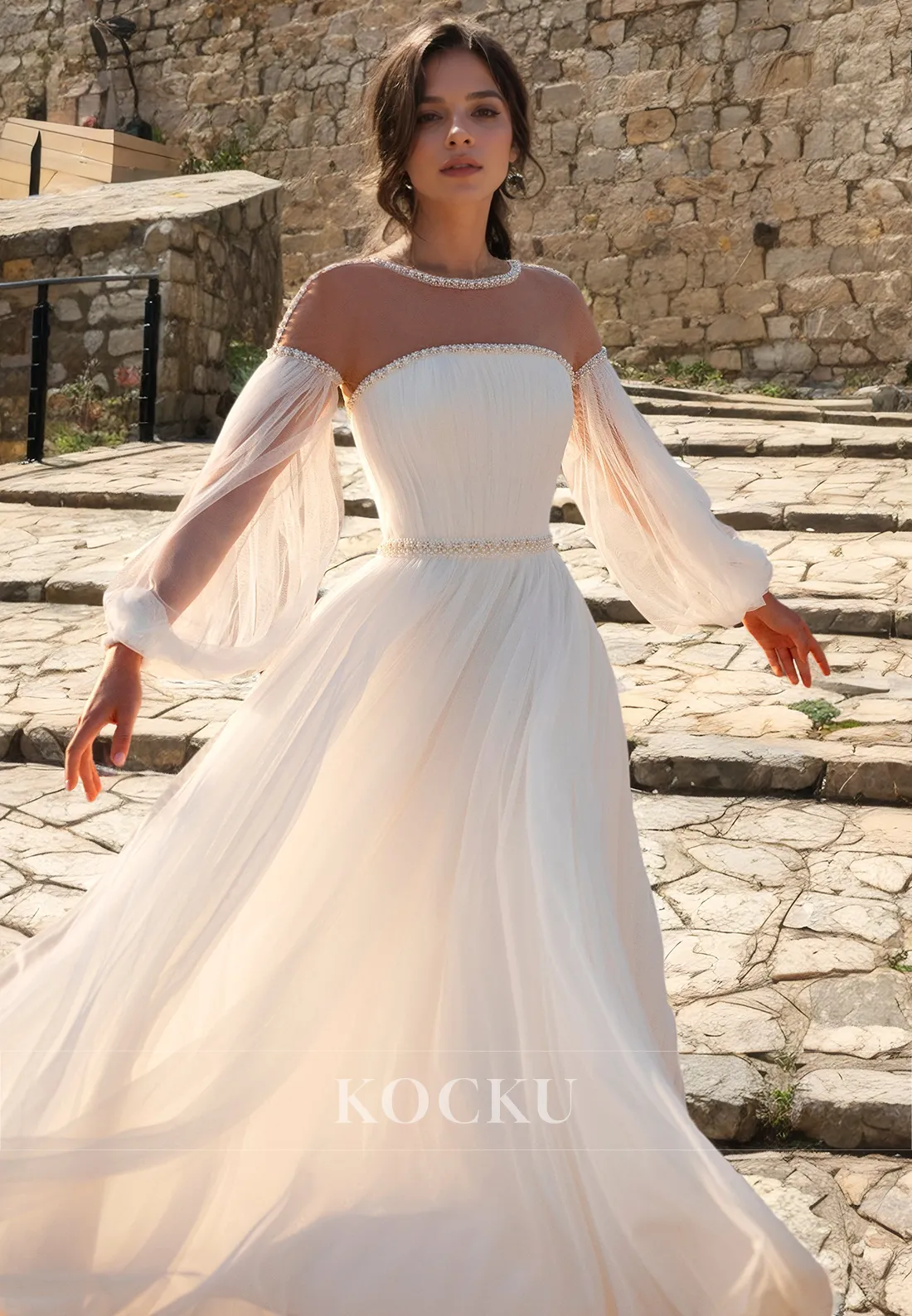 Classic & Timeless A-Line Long sleeves Chiffon Wedding Dress