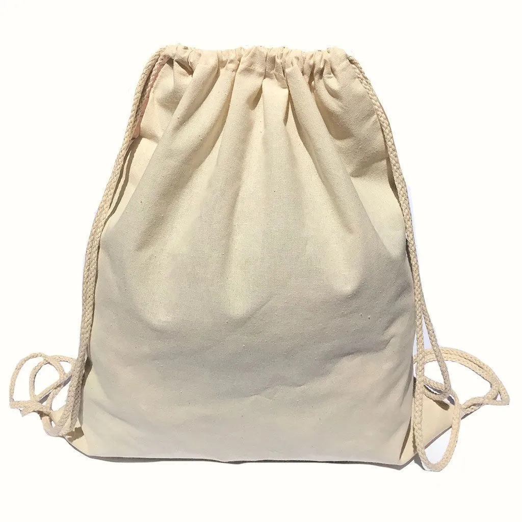 Drawstring Sack Backpack Bag Tote Cotton Natural White Travel Yoga Beach Sports