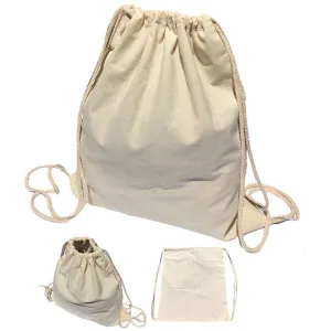 Drawstring Sack Backpack Bag Tote Cotton Natural White Travel Yoga Beach Sports