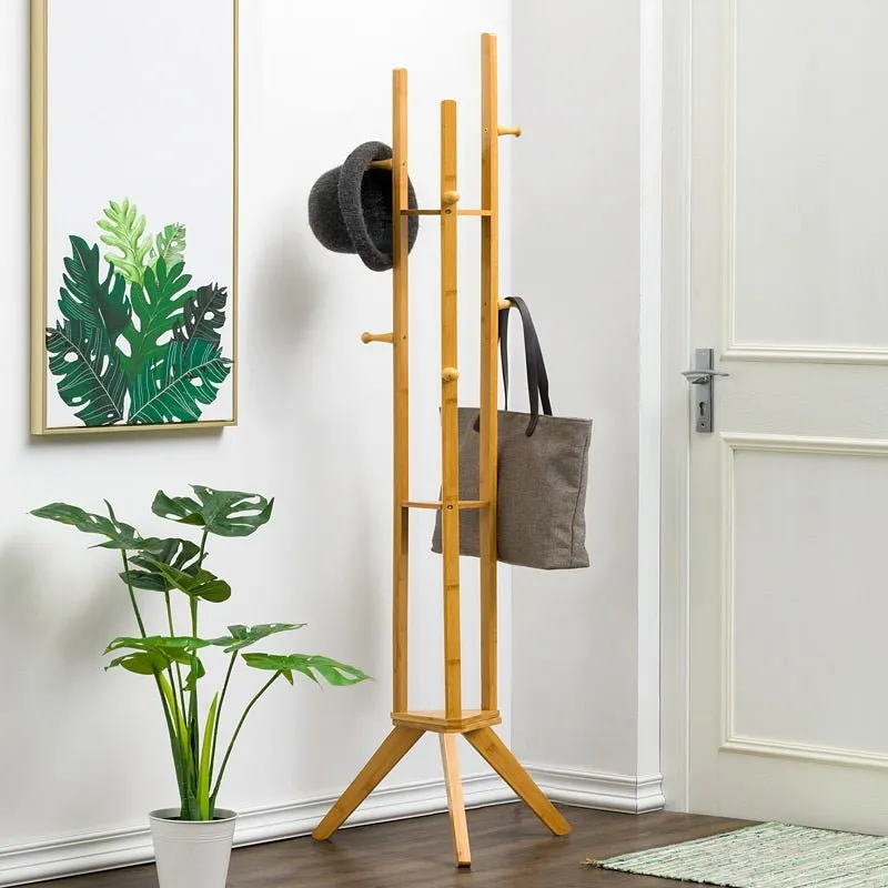 Hall Tree Garment Storage Holder Coat Rack Stand with 3 Shelves for Clothes Bag