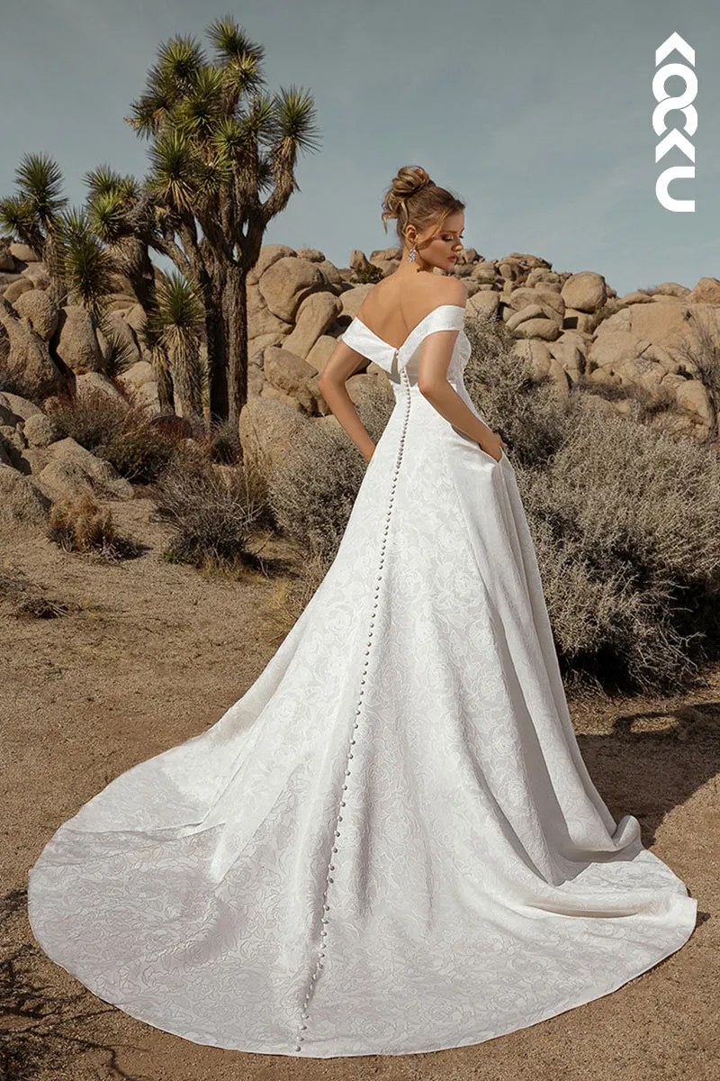 K1964 - Couture & Ornate  Pff-Shoulder Cap Sleeves A-Line Wedding Dress