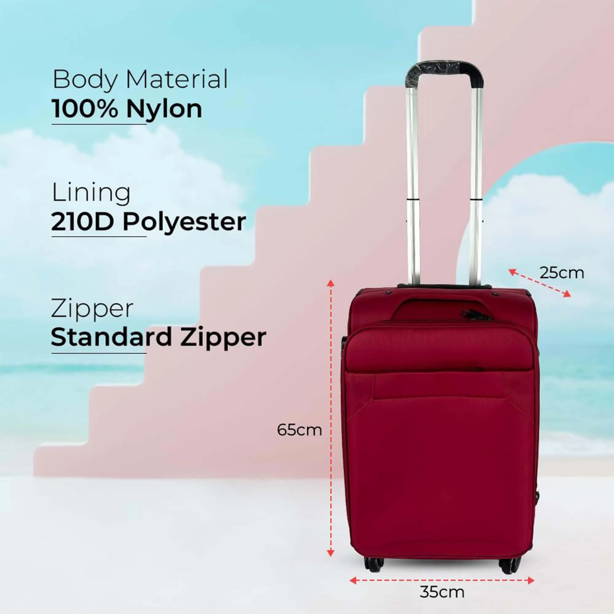 Kuber Industries 20inch Strong & Lightweight Cabin Trolley Bags with 360 Degree Rotating Wheels | Expandable Carry-On Cabin Luggage Suitcase | Bags for Travelling | N00120RED-Red