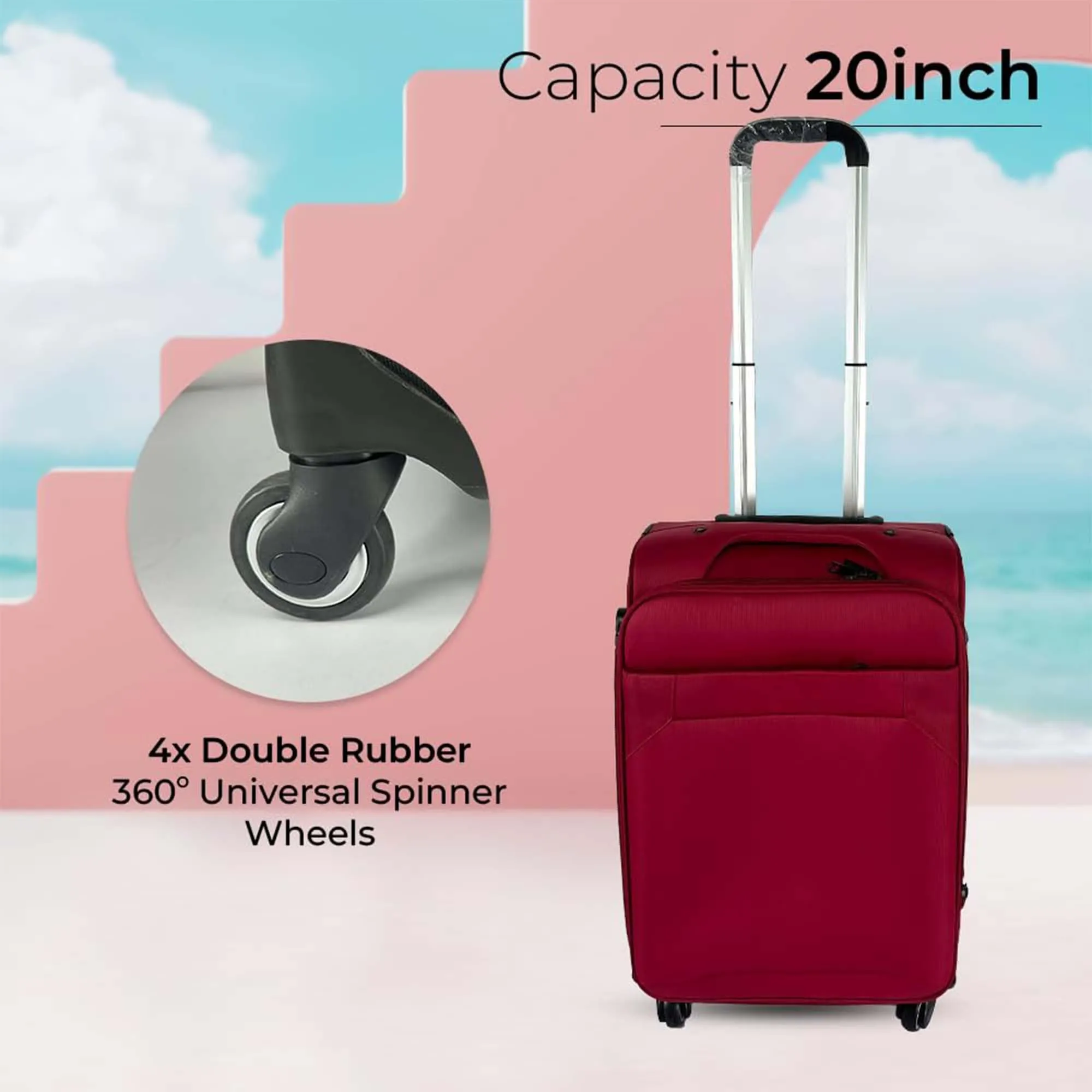 Kuber Industries 20inch Strong & Lightweight Cabin Trolley Bags with 360 Degree Rotating Wheels | Expandable Carry-On Cabin Luggage Suitcase | Bags for Travelling | N00120RED-Red