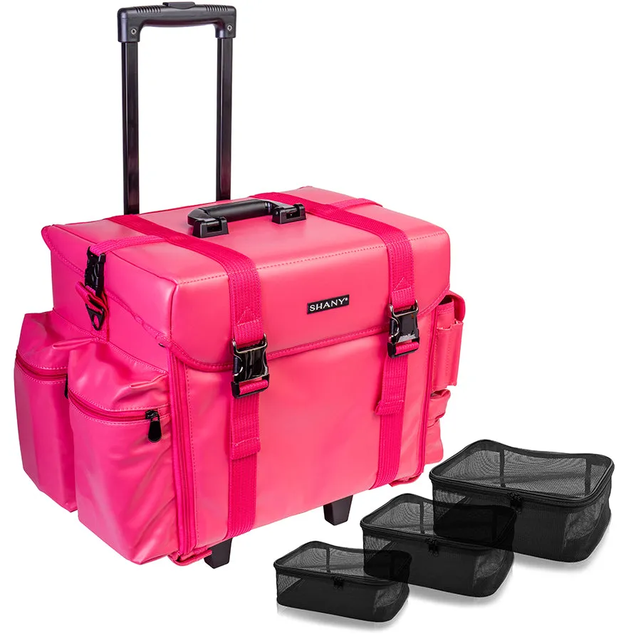 Makeup Artist Soft Rolling Trolley Cosmetic Case with Free Set of Mesh Bag