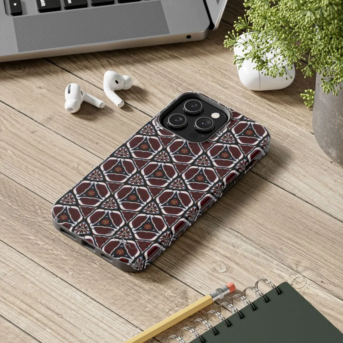 Maroon Butterfly Pattern Phone Case (iPhone)