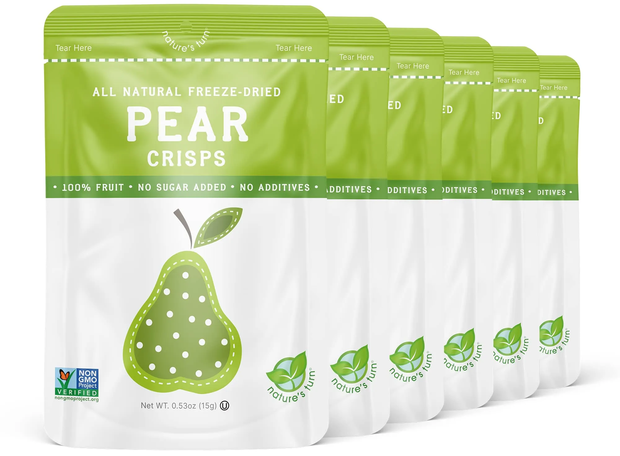 Nature’s Turn Freeze-Dried Fruit Snacks, Pear Crisps - Pack of 6 (0.53 oz Each)