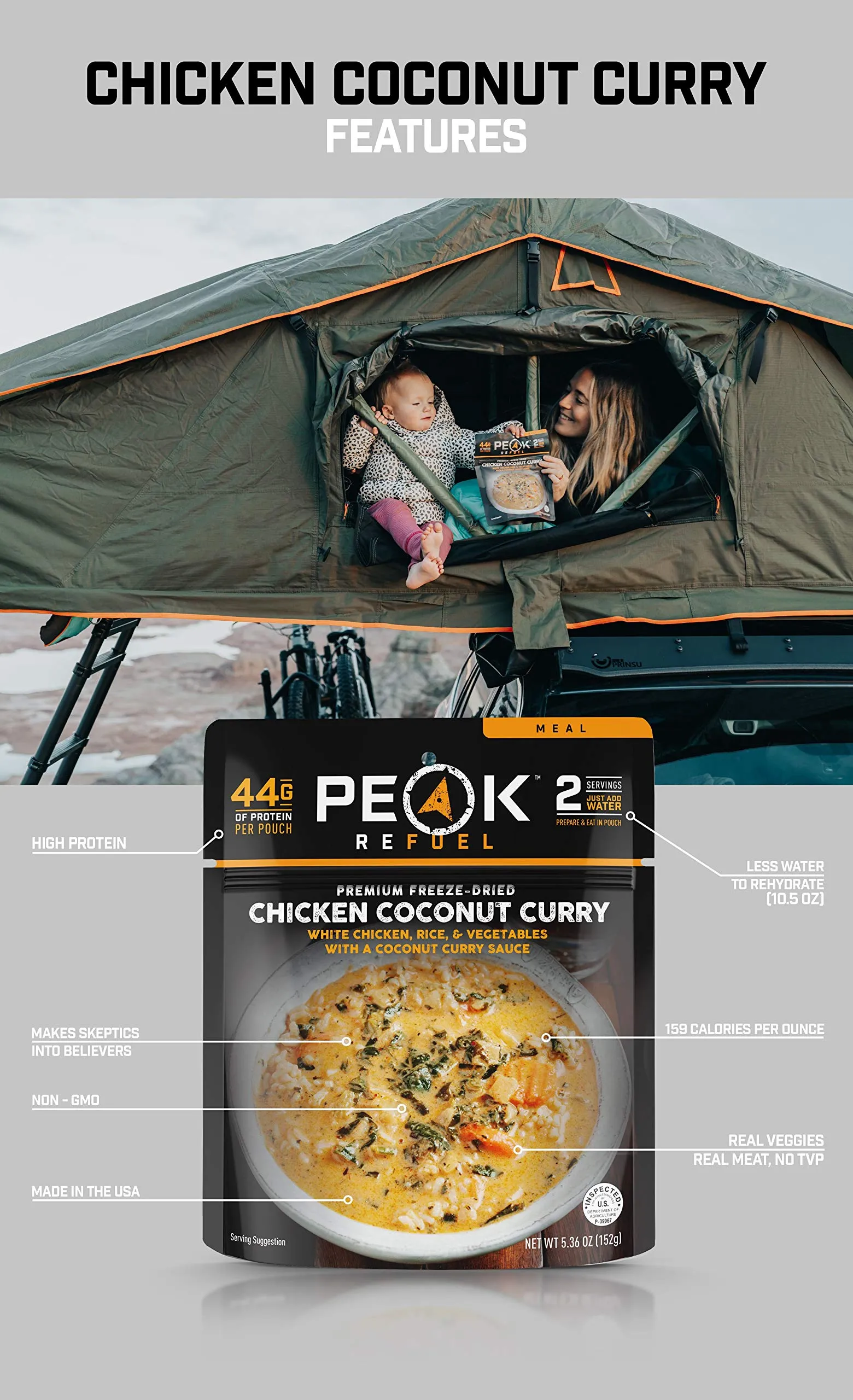 Peak Refuel Freeze-Dried Chicken Coconut Curry - 2 Serving Pouch