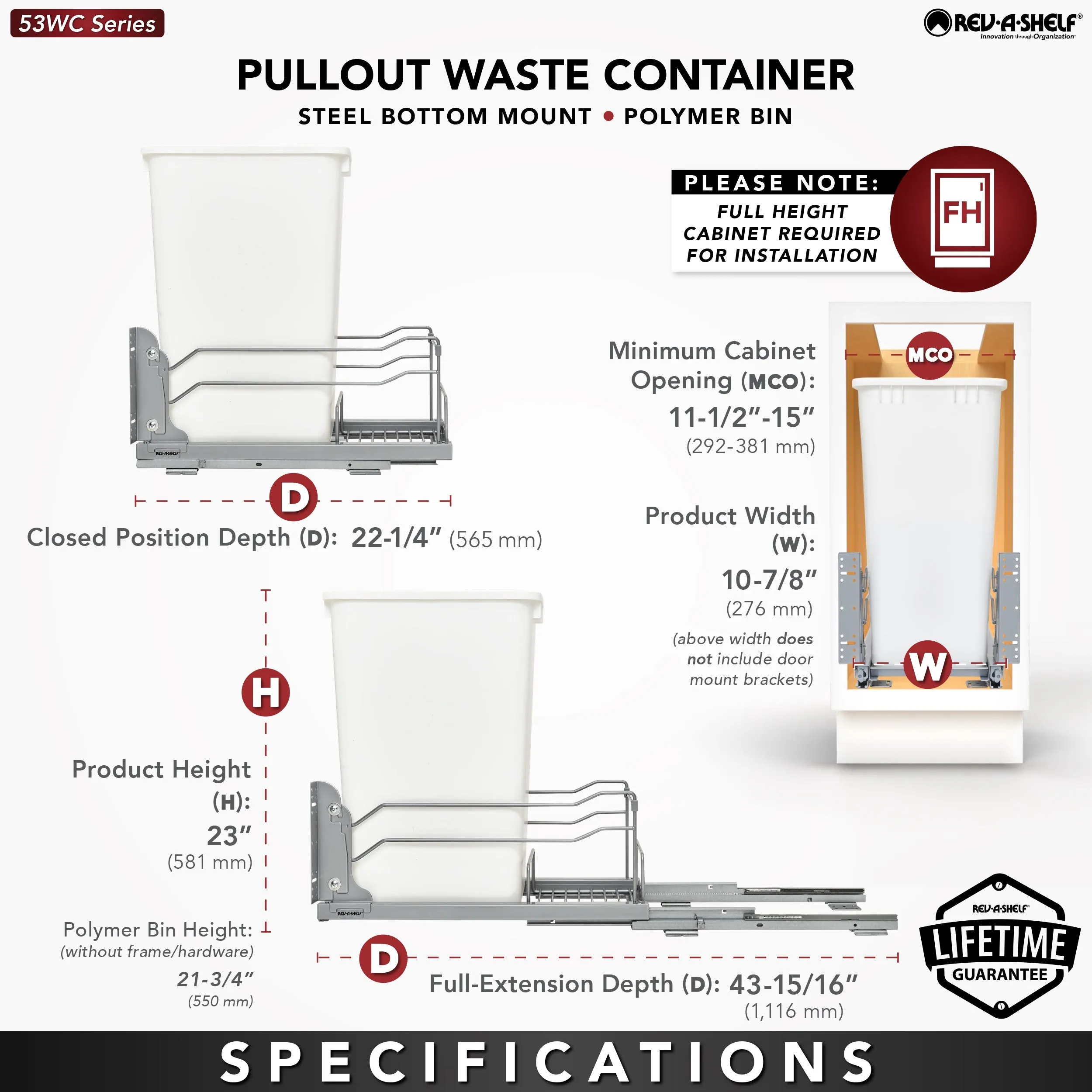 Rev-A-Shelf 50 Quart Pull-Out Waste Container Soft-Close 53WC-1550SCDM-117