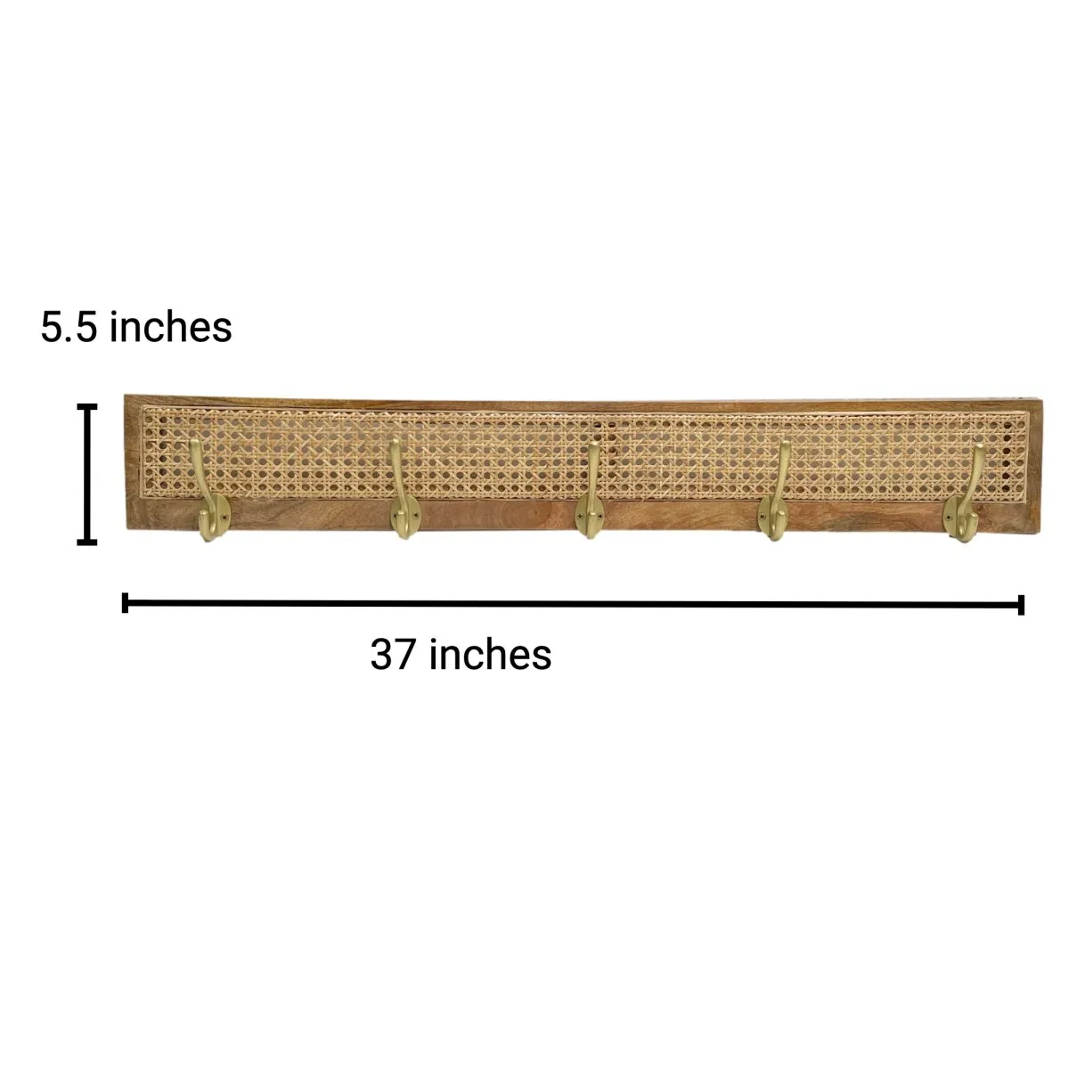 Sawana Mango wood Rattan 5 Hook Wall Hanger