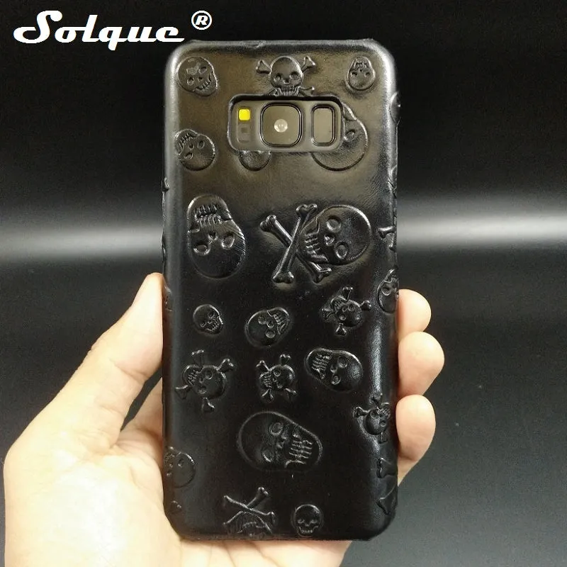 Solque Genuine Leather Skull Cover Case For Samsung Galaxy S8 Plus S 8 S8Plus Cell Phone Luxury 3D Ultra Slim Hard Cases