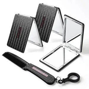 TheLAShop Rectangle Small Compact Mirror 2x Magnifier with Comb 3ct/Pack