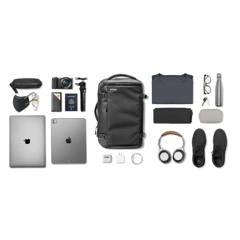 Tomtoc 40L Travel Backpack | TSA-Approved Carry-On, Water-Resistant Weekender for 17.3" Laptop, Black & Gray