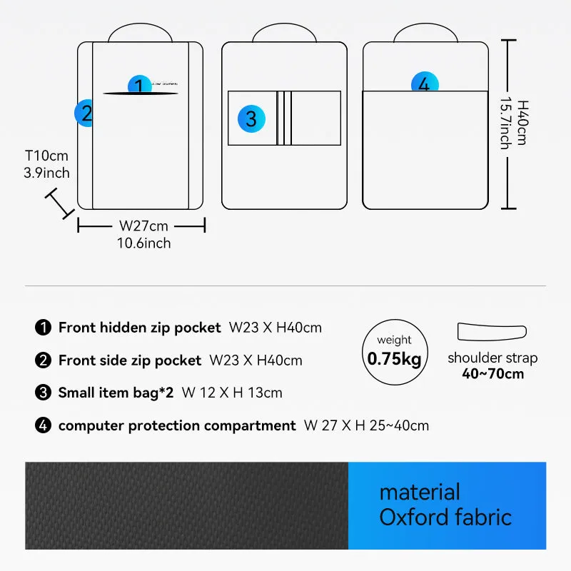 UNBURDENED LIGHT: Business Multi-Layers 15.6 Inch Laptop Backpack