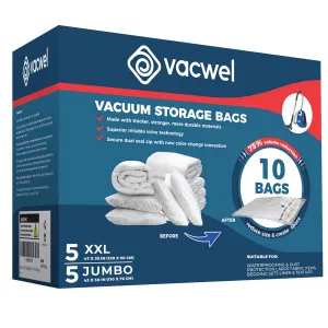 Vacwel 10-Pack Vacuum Storage Bags - 5 XXL (47x35in)   5 Jumbo (43x30in)