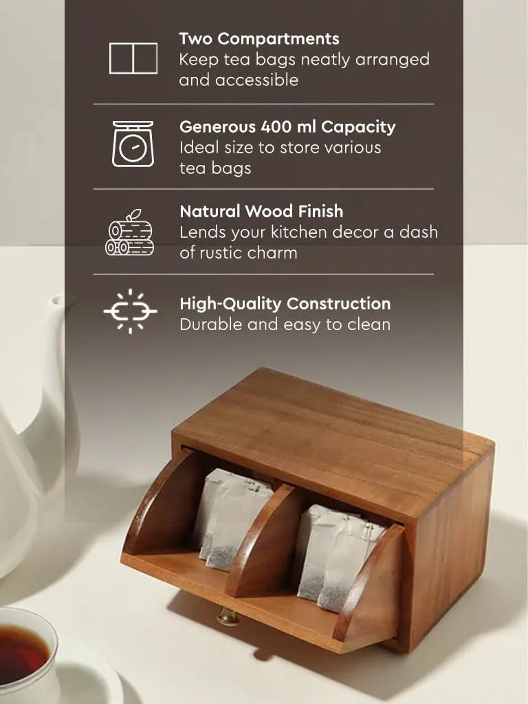 Westside Home Natural Wood Tea Bag Box Kitchen Storage